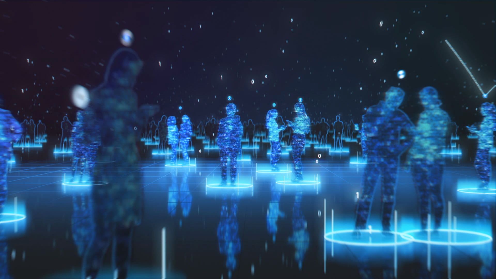 a group of people in a futuristic setting