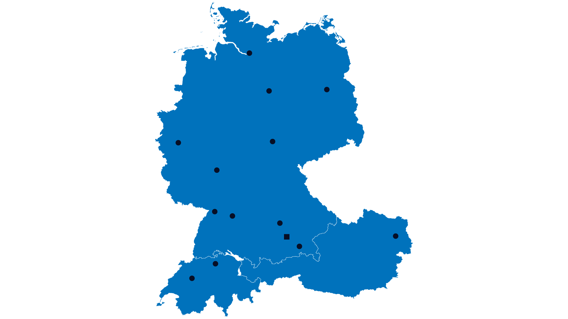 Eine Karte Deutschlands mit schwarzen Punkten