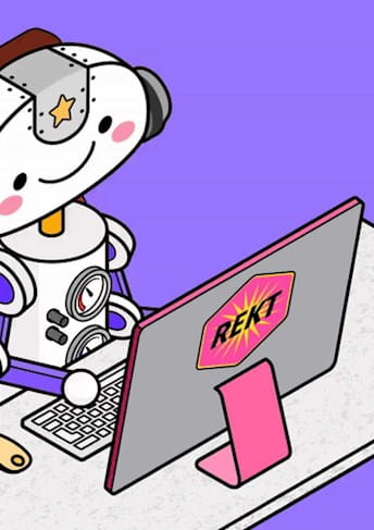 Illustrazione di un nft Collabeatz con robot che lavora al computer
