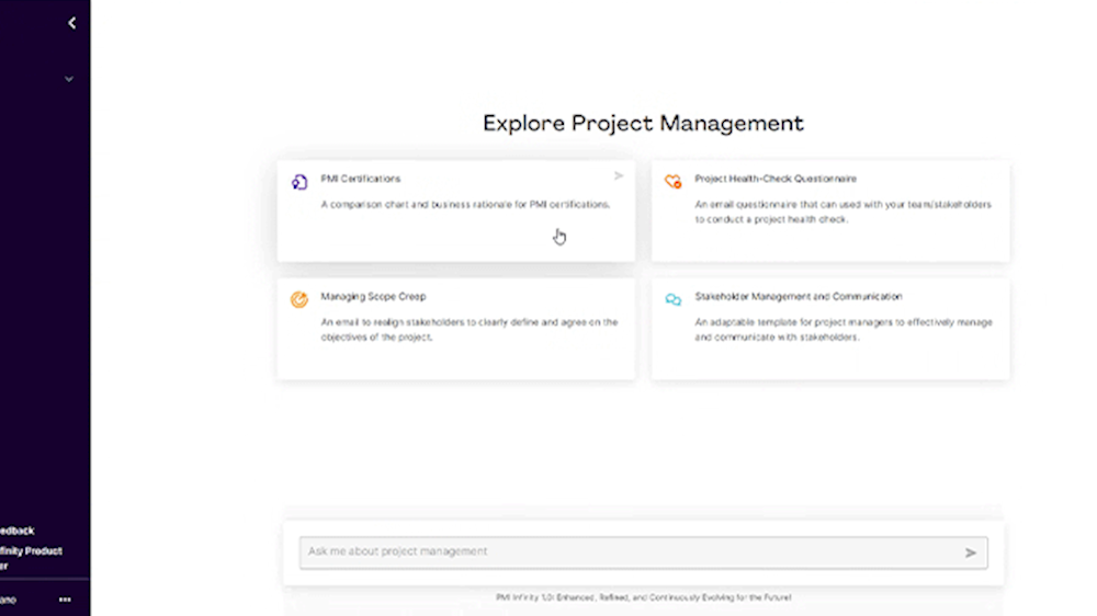 PMI infinity landing page