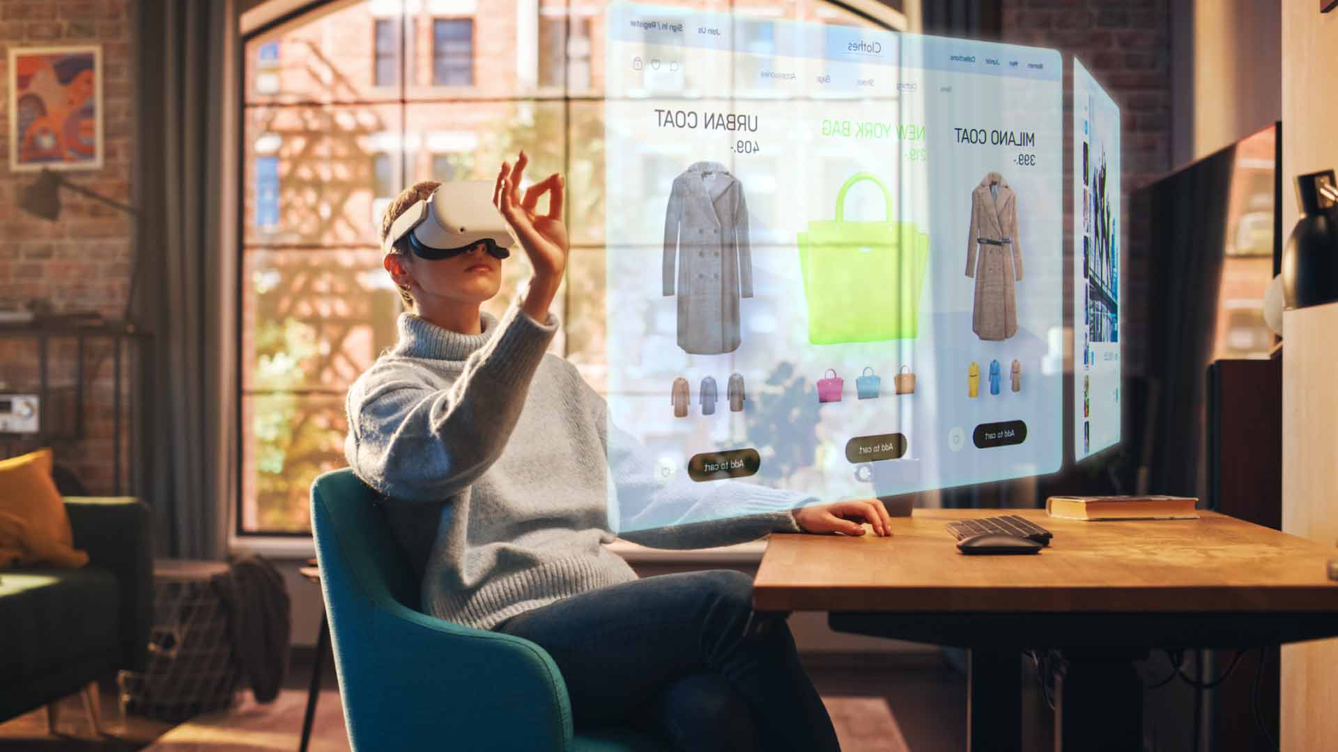 Ragazza che usa un visore per fare shopping online