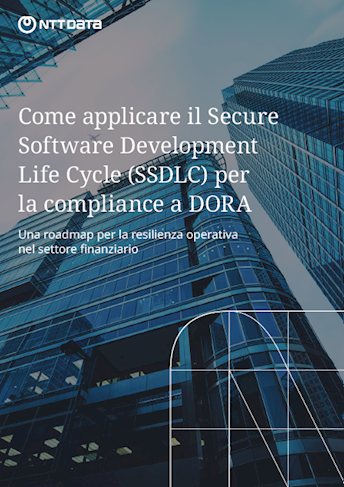 Copertina del whitepaper "Come applicare il Secure Software Development Life Cycle (SSDLC) per la compliance a DORA"