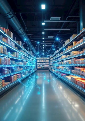 Corsia di un supermercato con gli scaffali pieni di prodotti