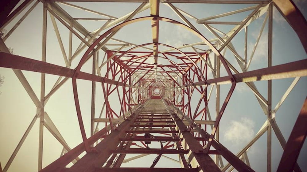 an aerial view of a tower
