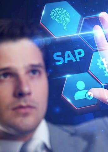 a man is touching a sap icon on a screen