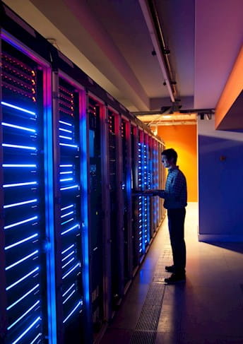 guy on a server room