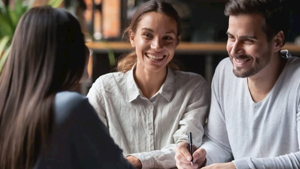 Men and women talking