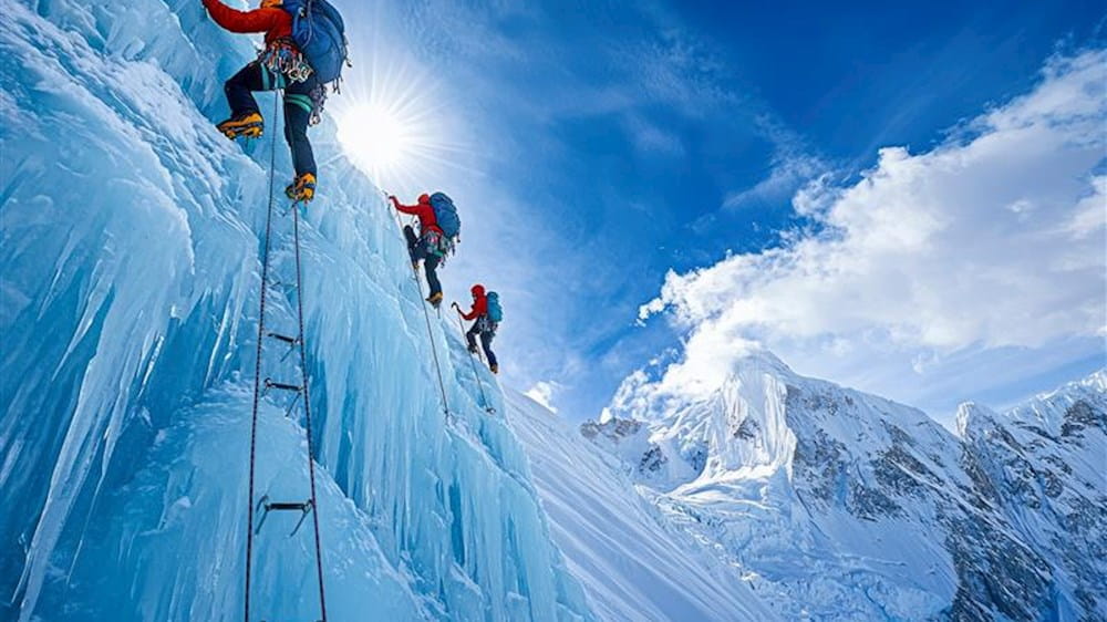 People climbing a glacier