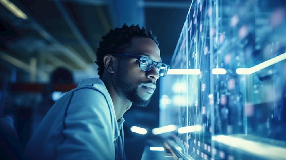 Man looking at large screen