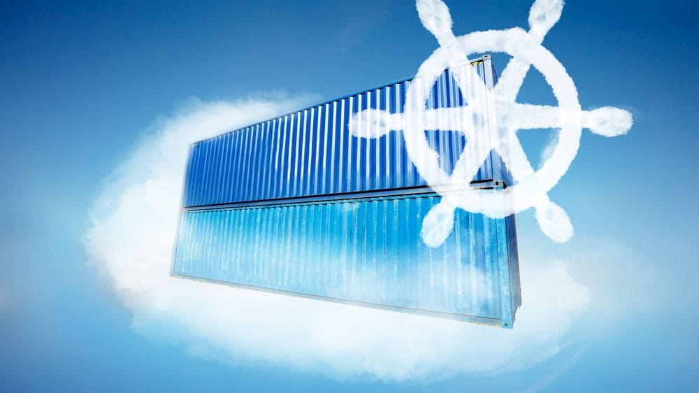 an image of a blue container with a cloud in the background