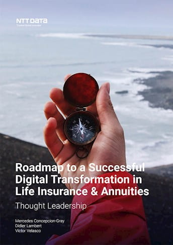 a person holding a compass with the title roadmap to a successful digital transformation in life insurance and thought insurance