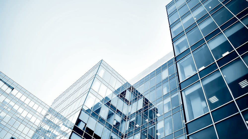 an office building with glass windows
