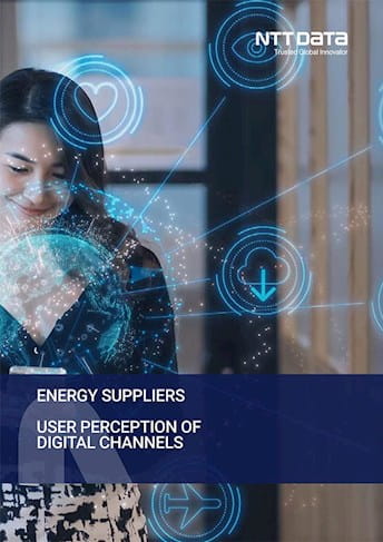 a woman is holding a phone with the text energy suppliers user perception of digital channels