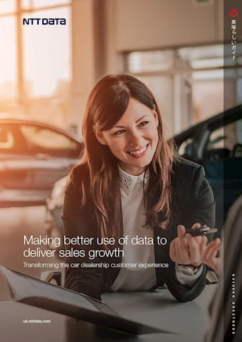 a woman looking at a car with the text making a better use of data to