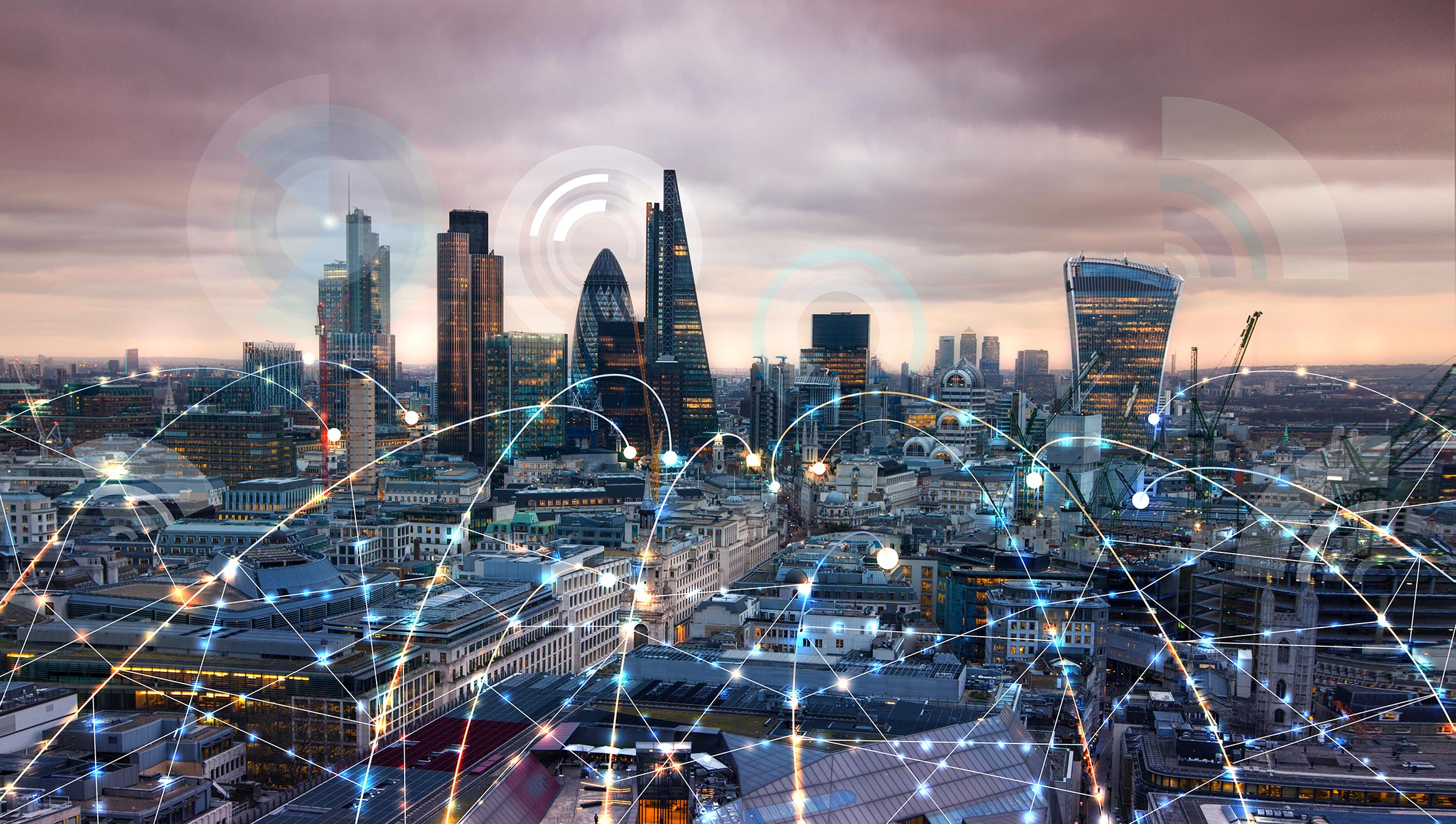 una imagen de una ciudad con conexiones inalámbricas